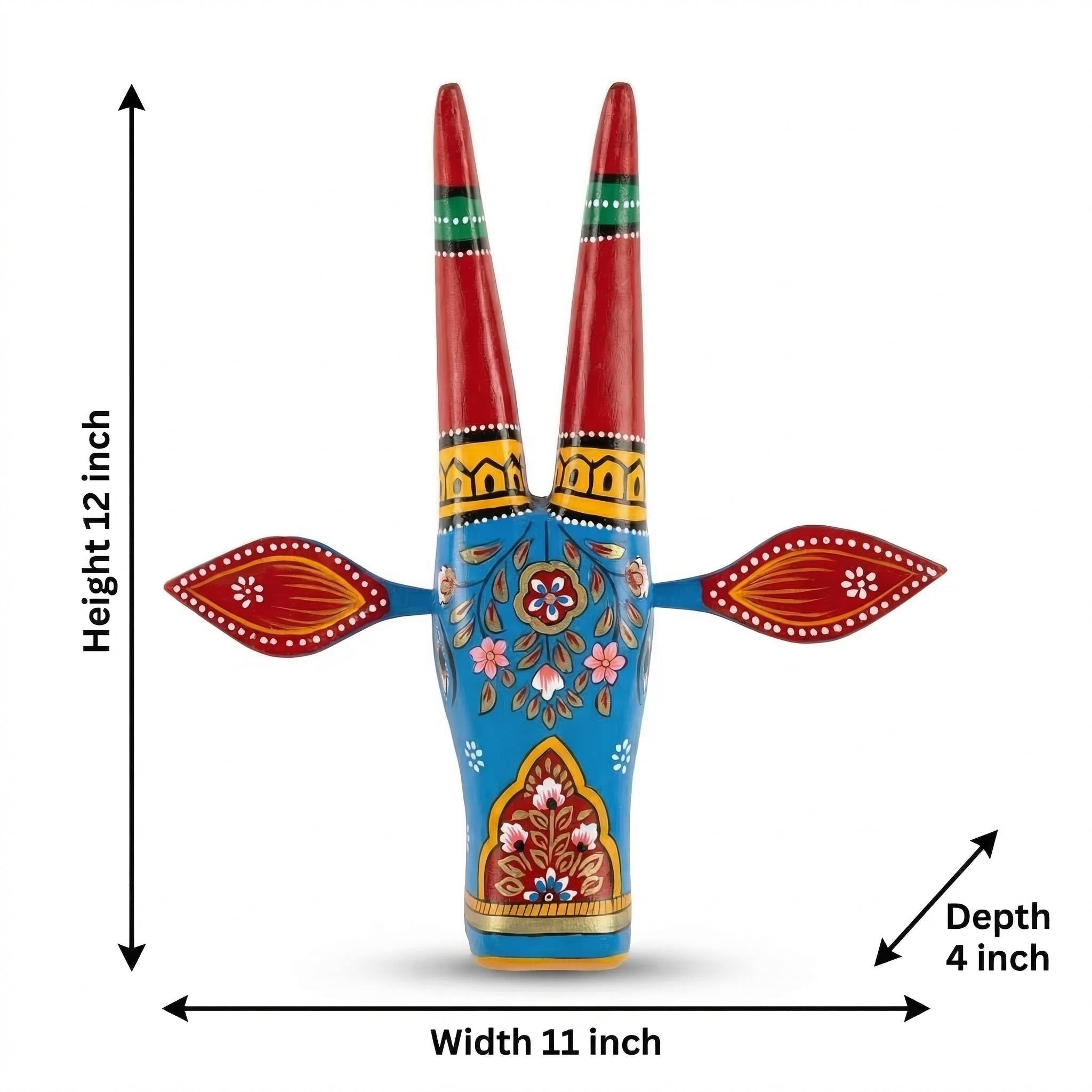 Handpainted Wooden Nandi/Cow Wall Decor | Blue | 12x11x4 Inches