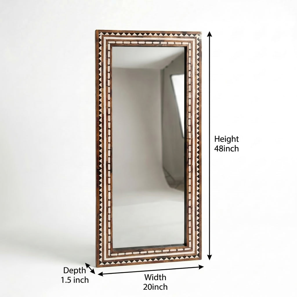 Wood Inlay Tribal Mirror | 48x20x1.5 Inch