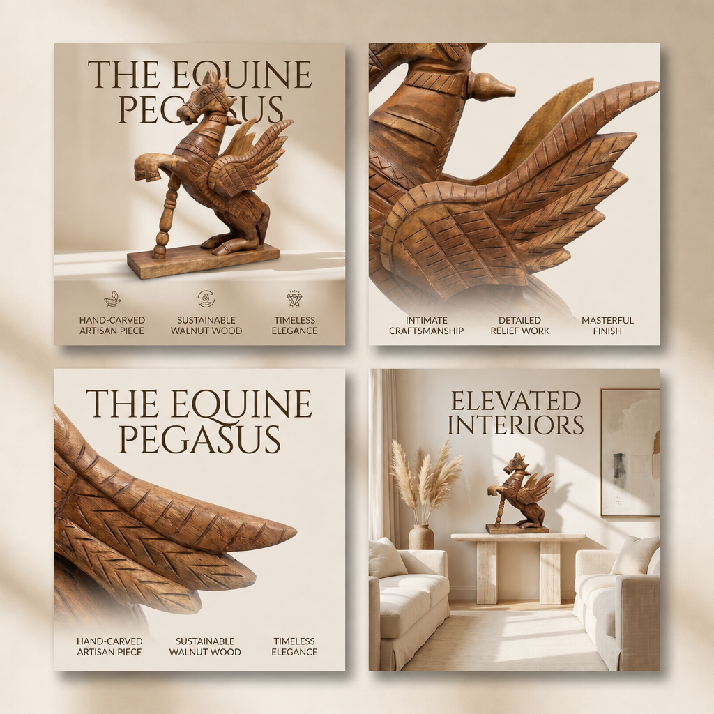 Wooden Flying Horse | Natural | 55x46x17cm
