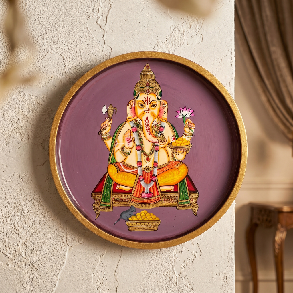 Wooden Wall Plate | Ganesh Ji | 10 Inches | Handpainted