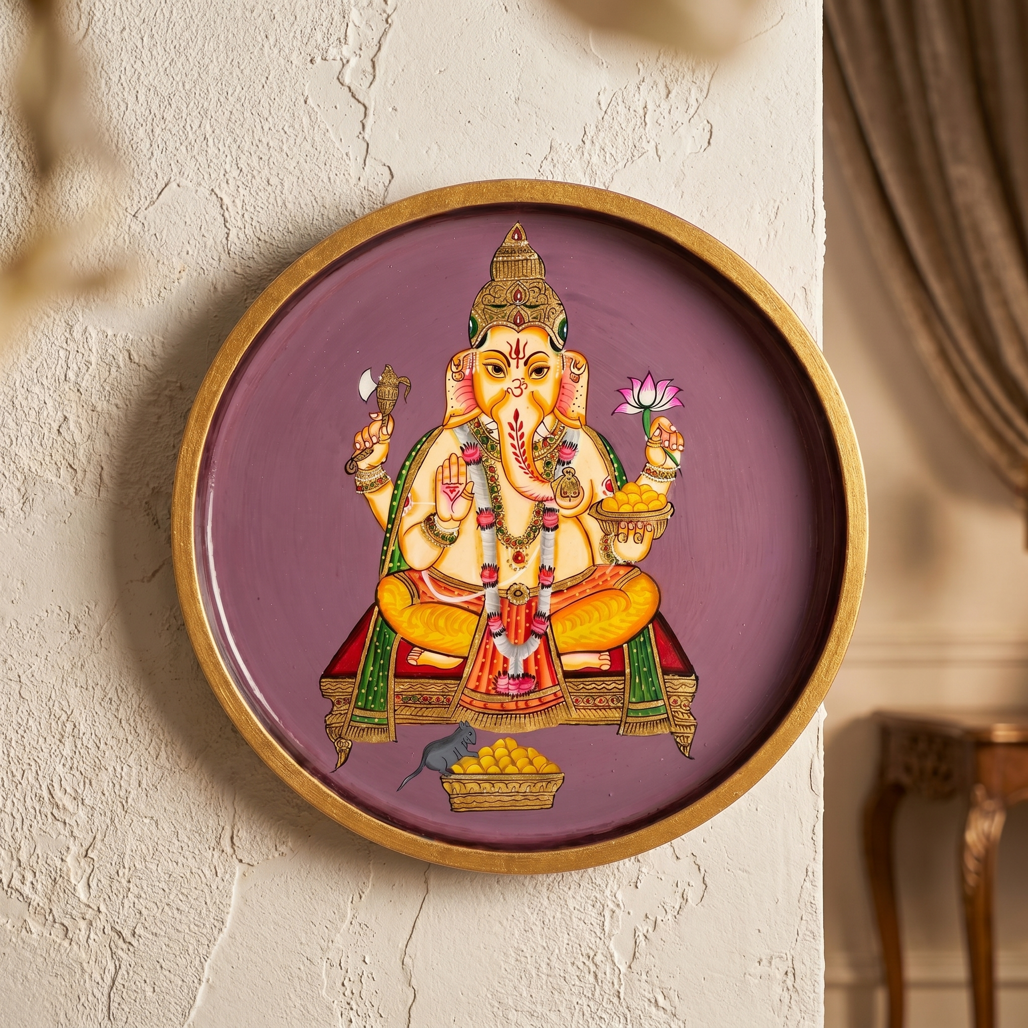 Wooden Wall Plate | Ganesh Ji | 10 Inches | Handpainted