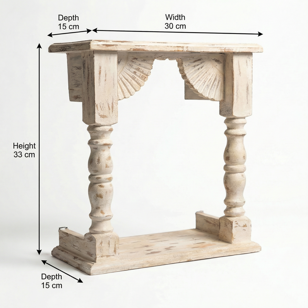 Temple Wall Shelf | Distress White | 33x30x15cm