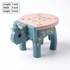 Wooden Elephant Stool | Blue-Pink with Flower Motifs | 7x5x4 inches