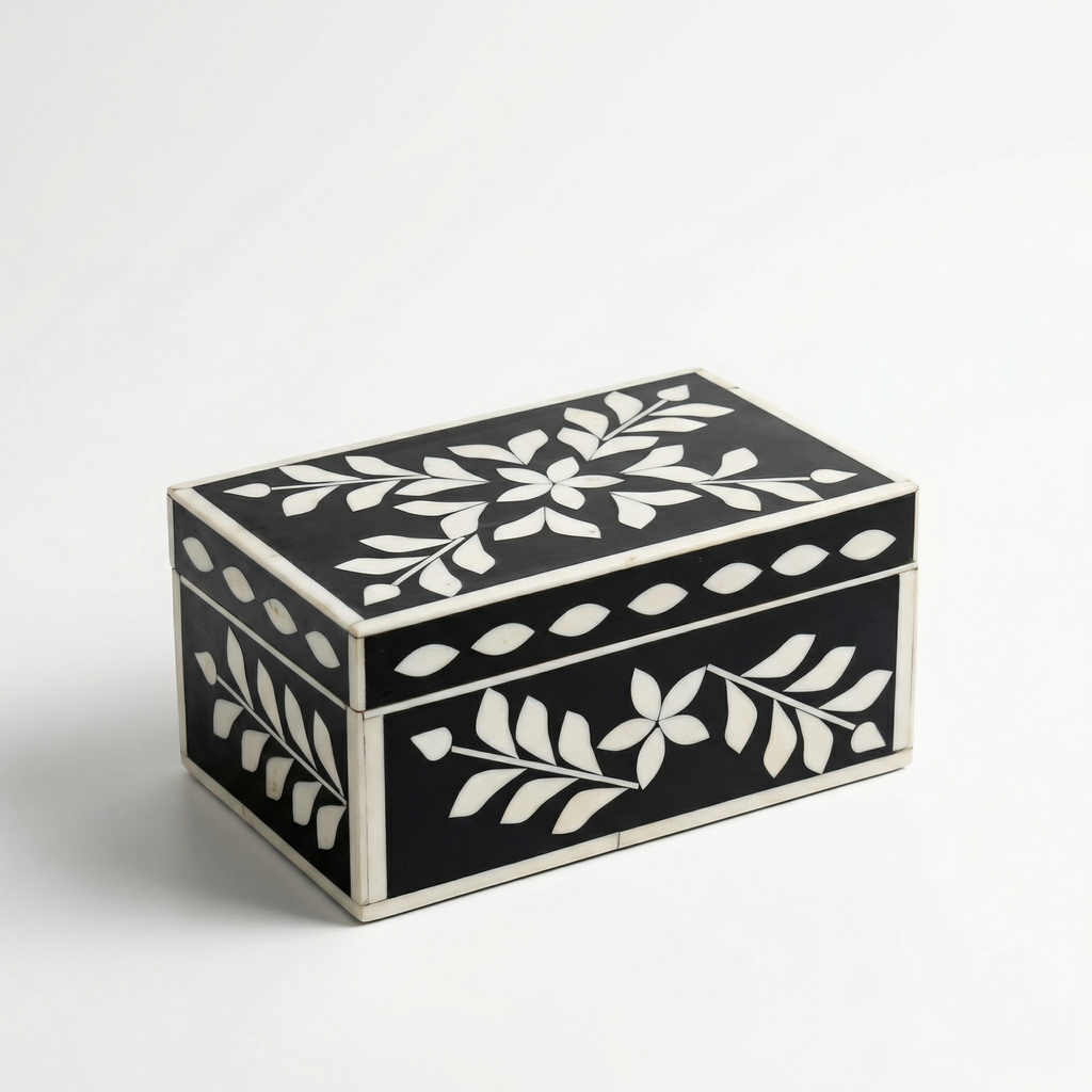 Jewellery Box Black | Bone Inlay | 20x12.5x10 cm