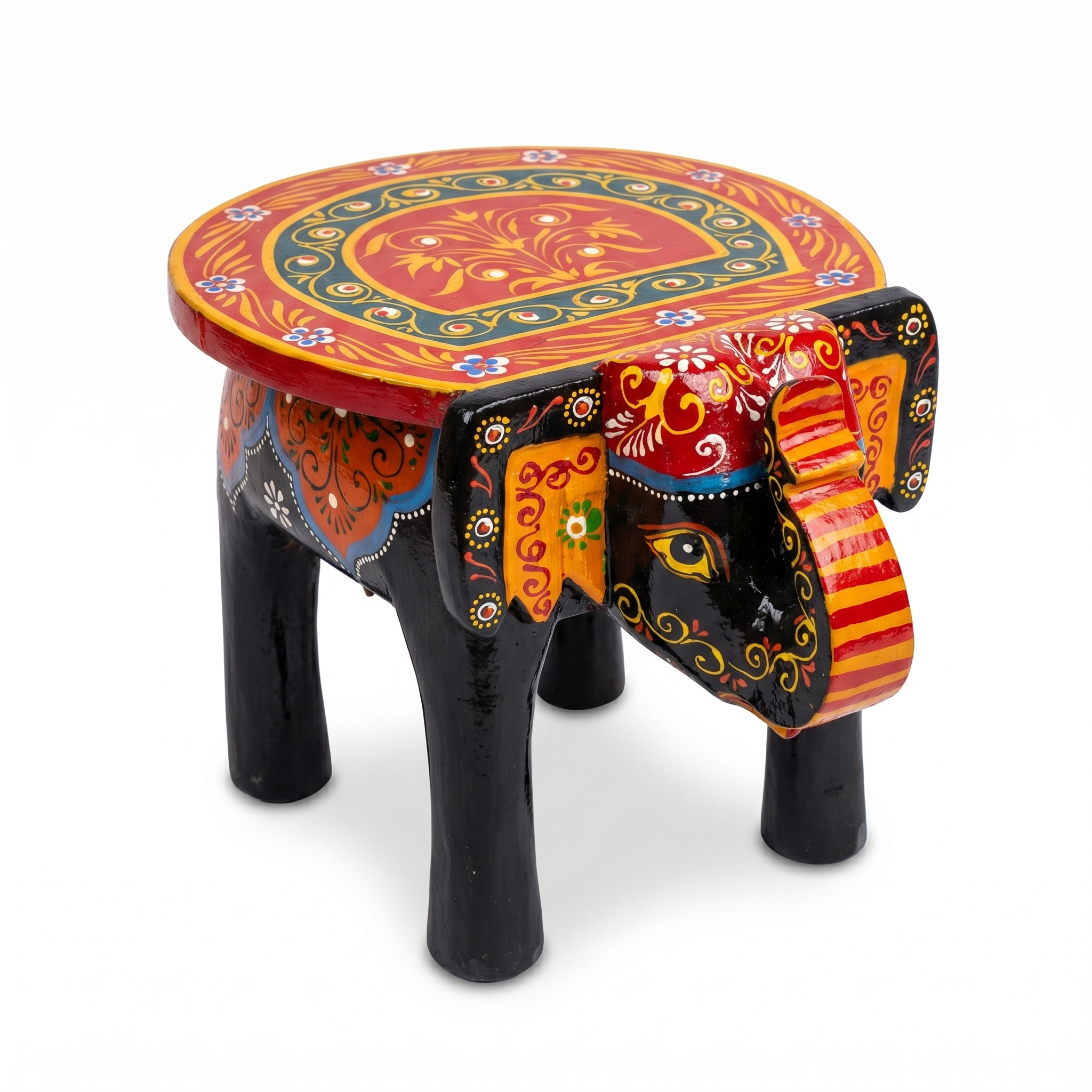 Wooden Elephant Stool | Black | 27x16x18 cm