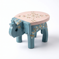 Wooden Elephant Stool | Blue-Pink with Flower Motifs | 7x5x4 inches