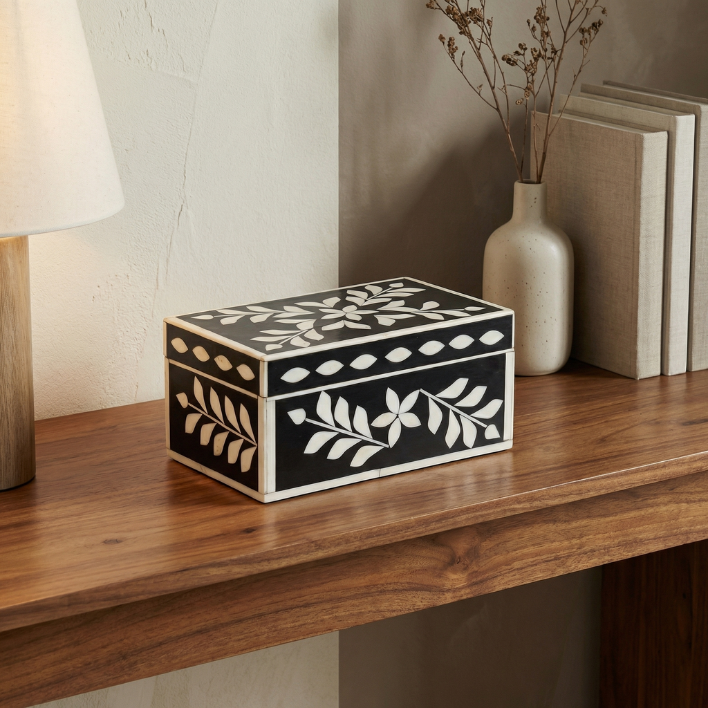 Jewellery Box Black | Bone Inlay | 20x12.5x10 cm