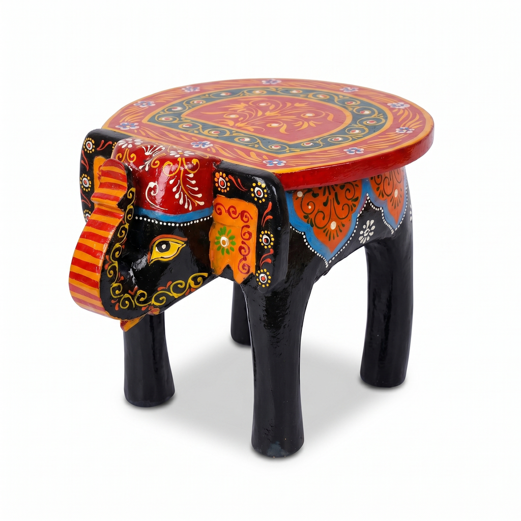 Wooden Elephant Stool | Black | 27x16x18 cm