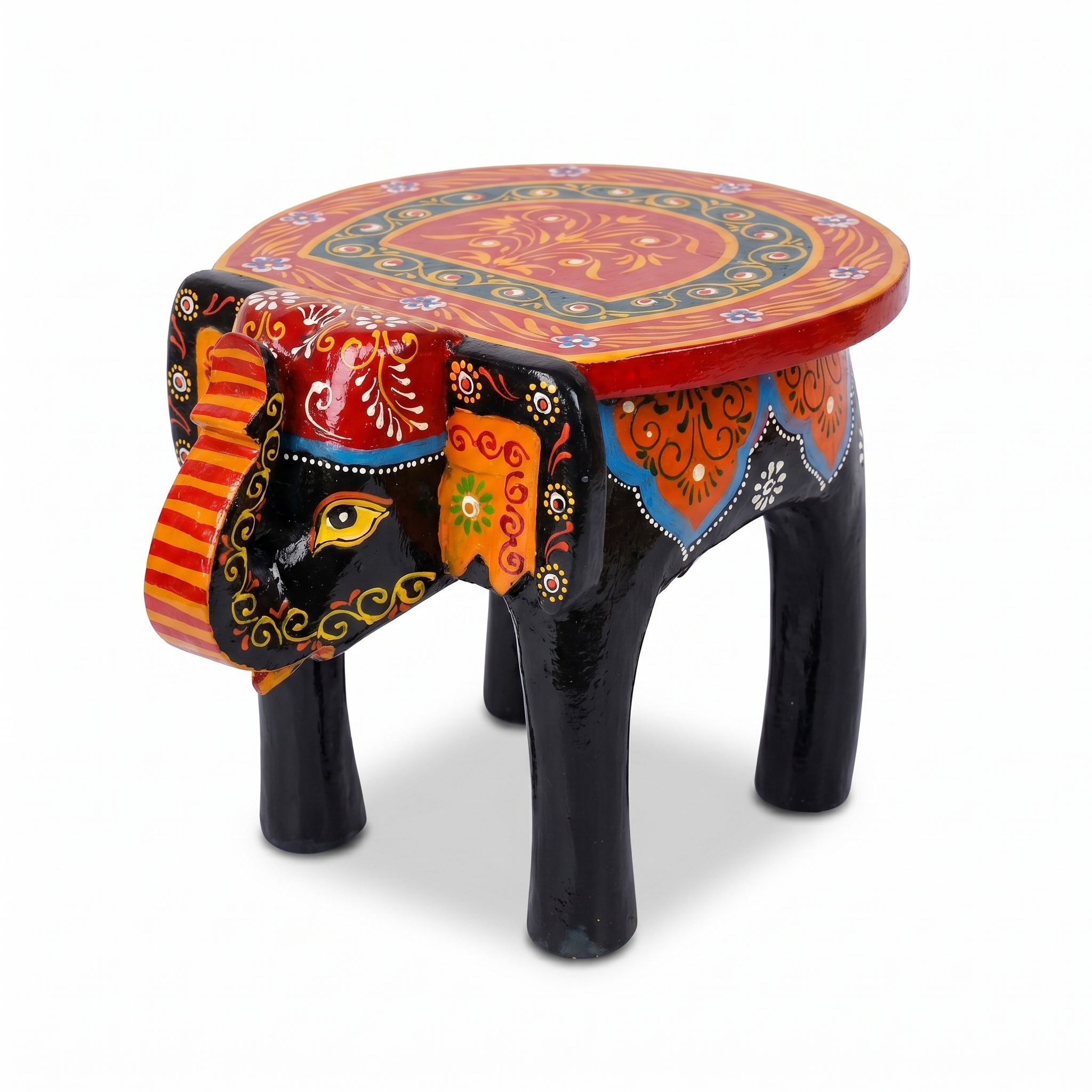 Wooden Elephant Stool | Black | 27x16x18 cm