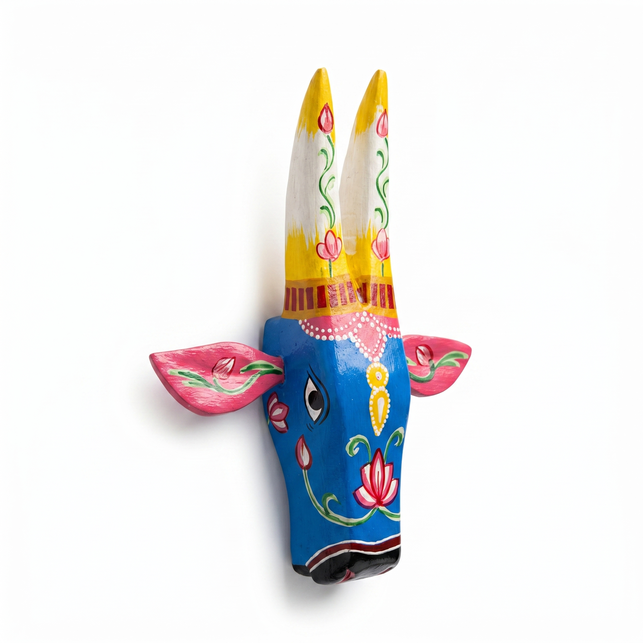Handpainted Wooden Nandi/Cow Wall Decor | Blue | 8x7x2 Inches