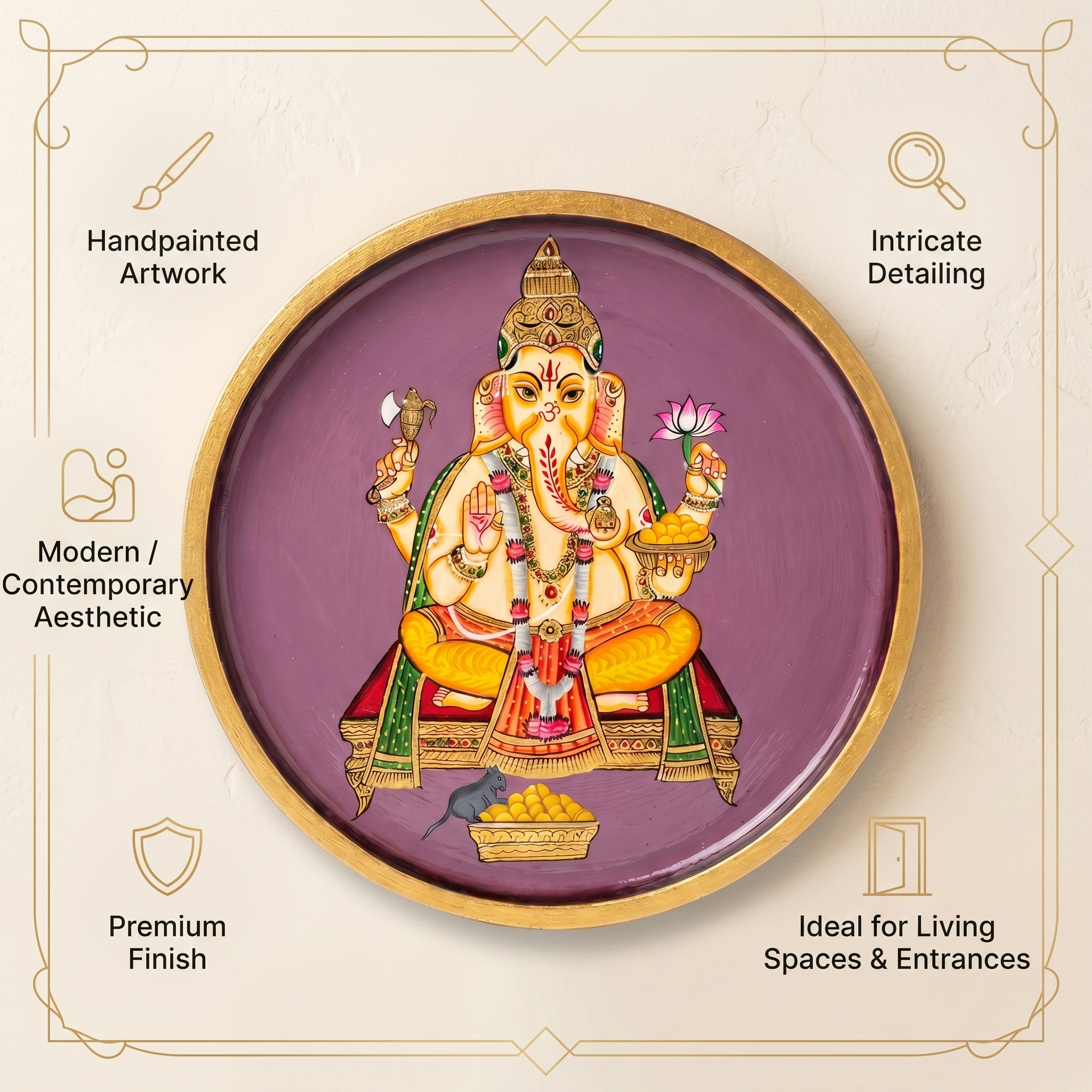 Wooden Wall Plate | Ganesh Ji | 10 Inches | Handpainted