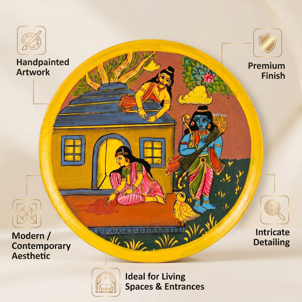 Wooden Ramayana Wall Plate | Ram, Sita & Laxman ji | 10 Inches | Handpainted
