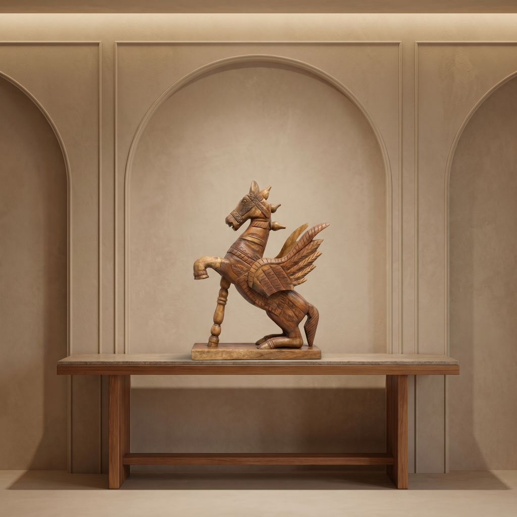 Wooden Flying Horse | Natural | 55x46x17cm