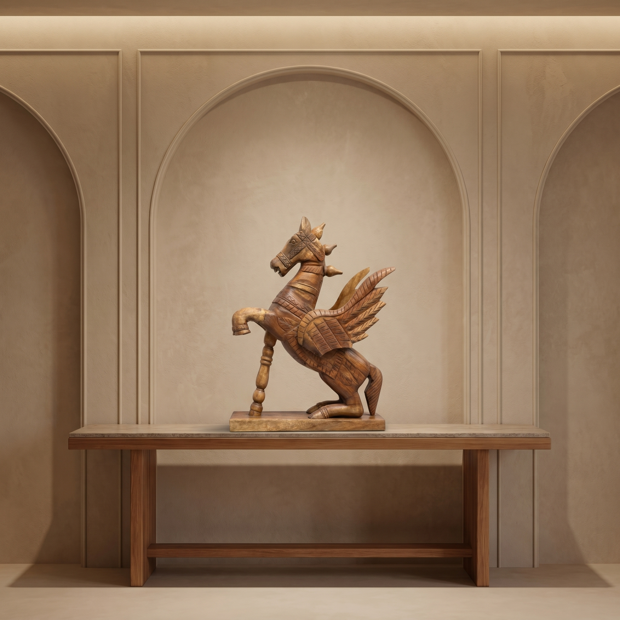 Wooden Flying Horse | Natural | 55x46x17cm