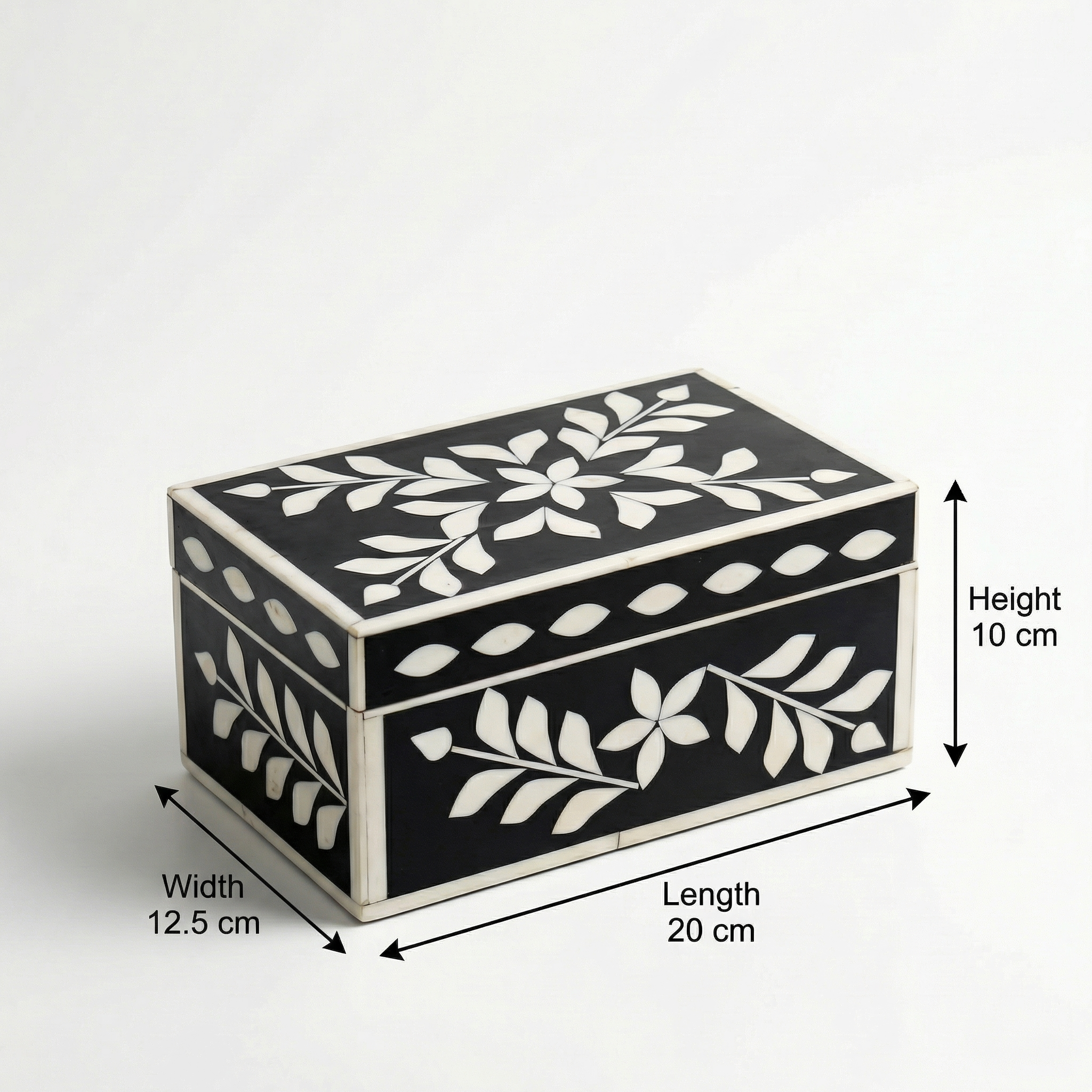 Jewellery Box Black | Bone Inlay | 20x12.5x10 cm