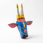 Handpainted Wooden Nandi/Cow Wall Decor | Blue | 8x7x2 Inches