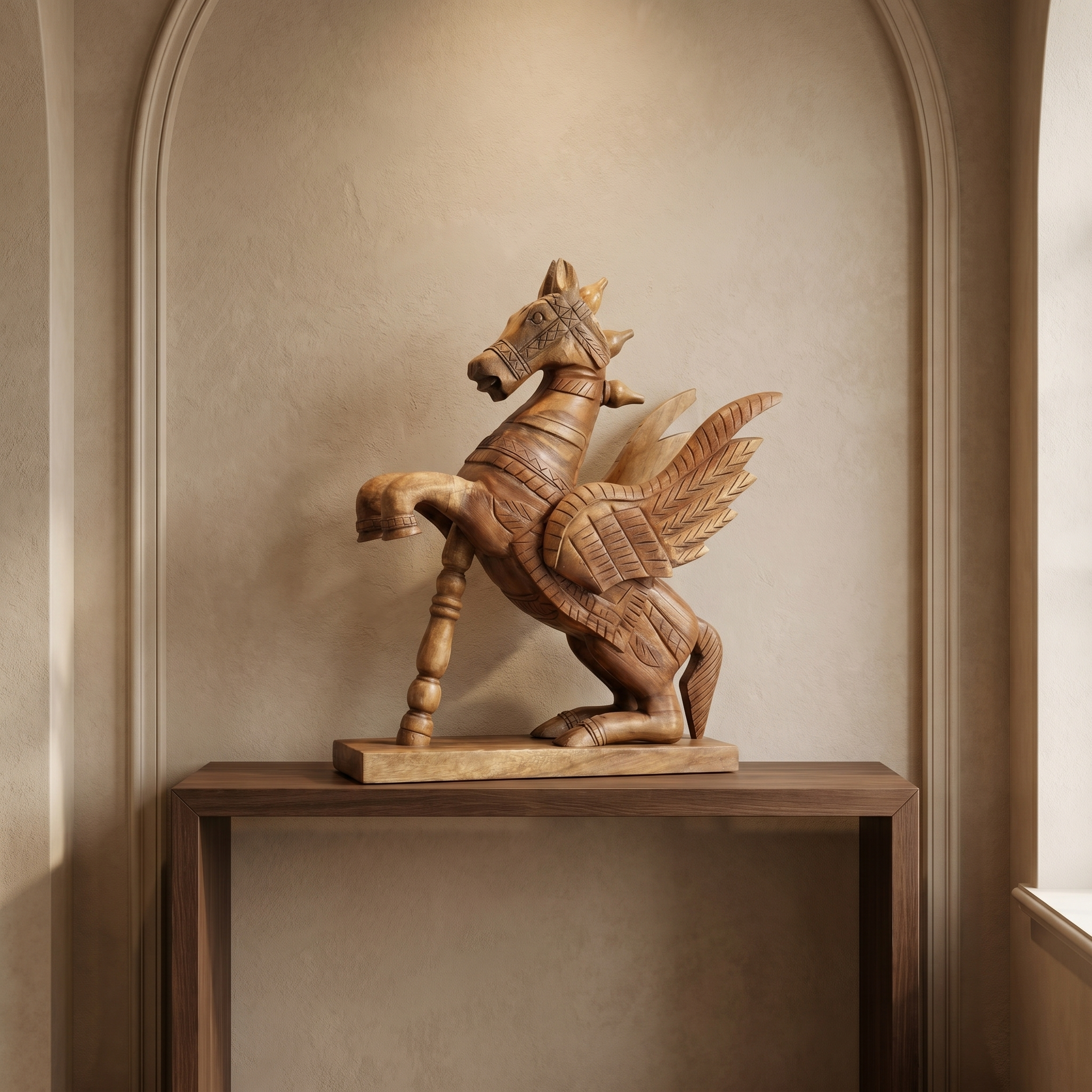 Wooden Flying Horse | Natural | 55x46x17cm