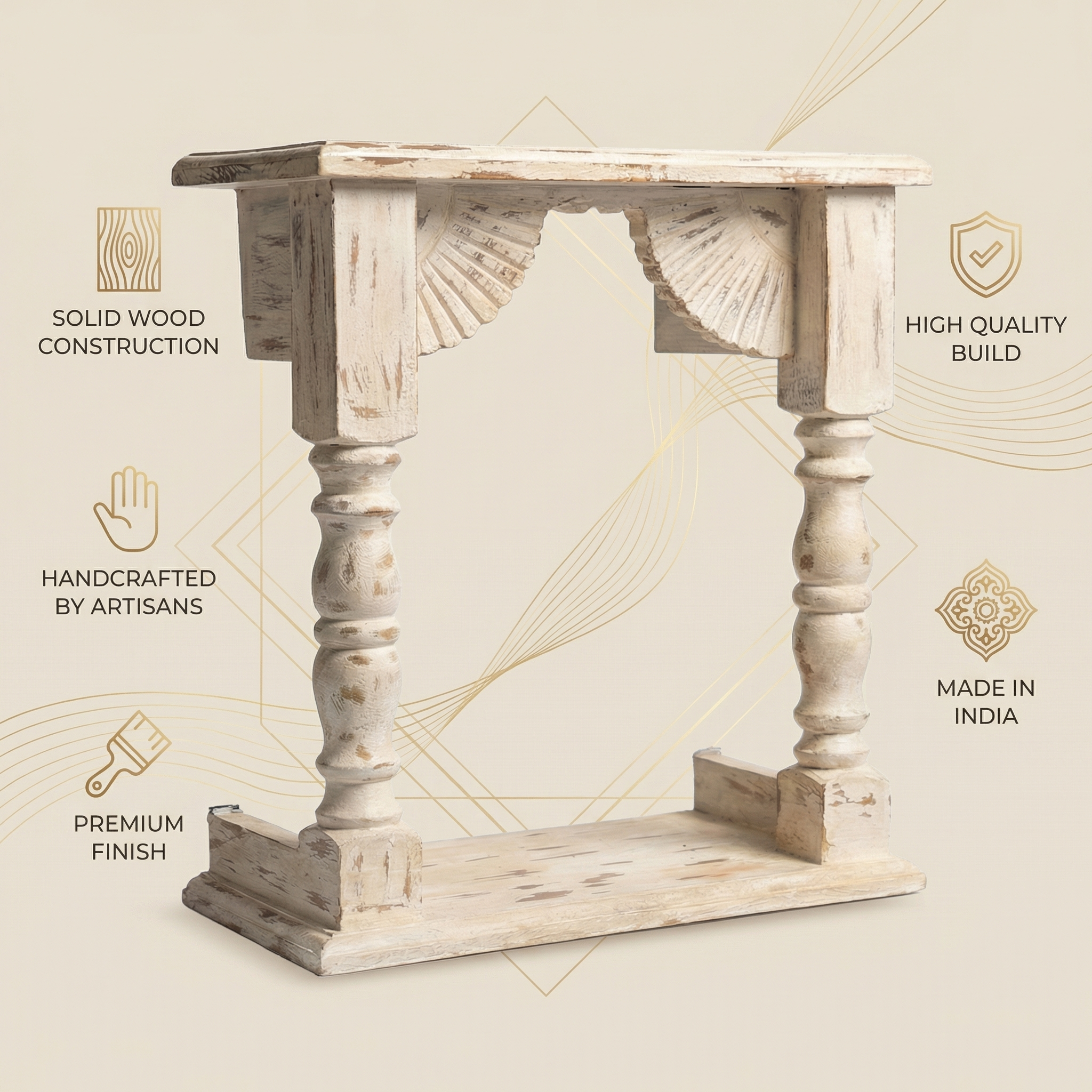 Temple Wall Shelf | Distress White | 33x30x15cm