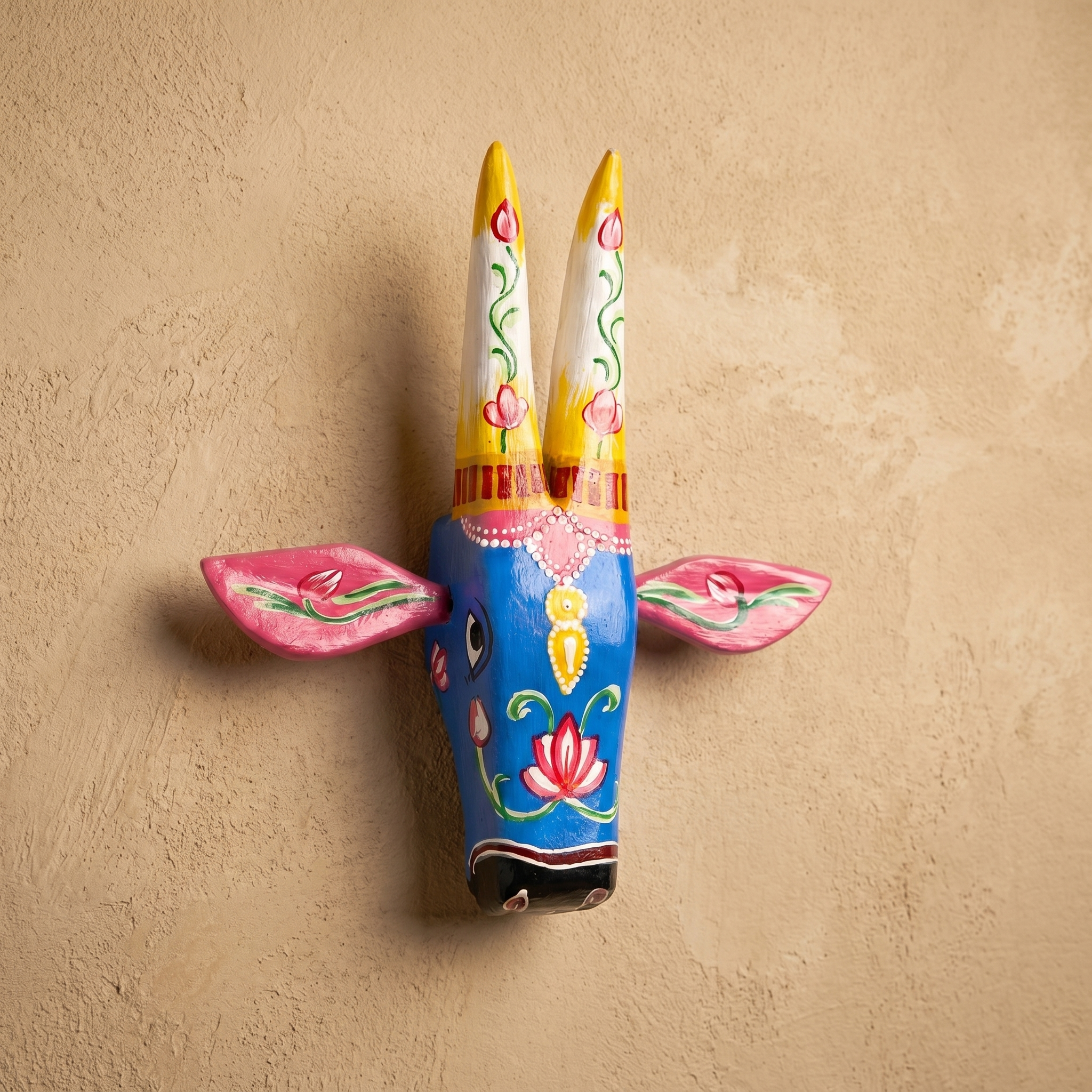 Handpainted Wooden Nandi/Cow Wall Decor | Blue | 8x7x2 Inches