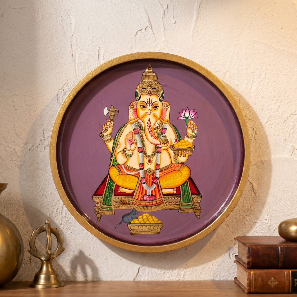 Wooden Wall Plate | Ganesh Ji | 10 Inches | Handpainted