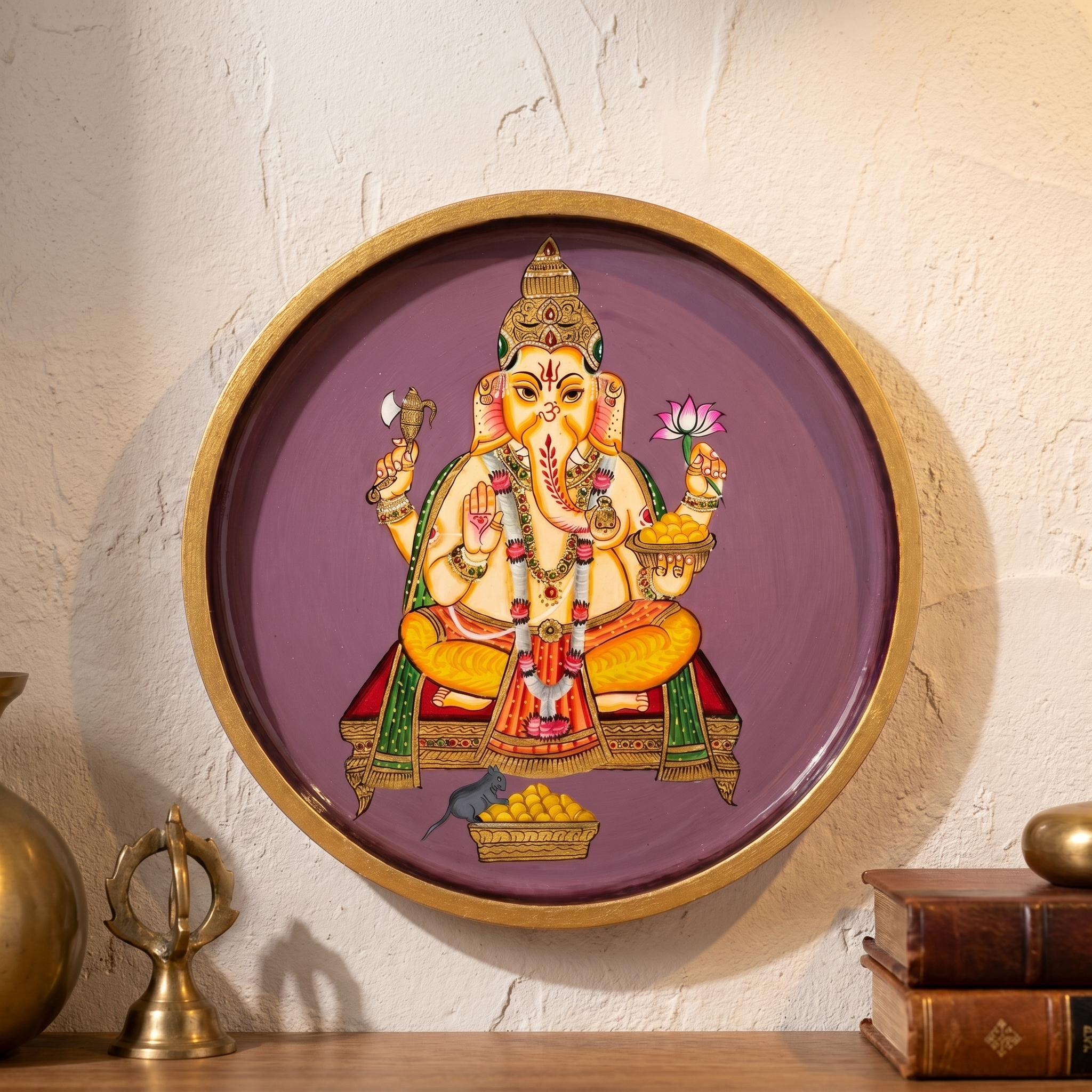 Wooden Wall Plate | Ganesh Ji | 10 Inches | Handpainted