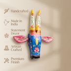 Handpainted Wooden Nandi/Cow Wall Decor | Blue | 8x7x2 Inches