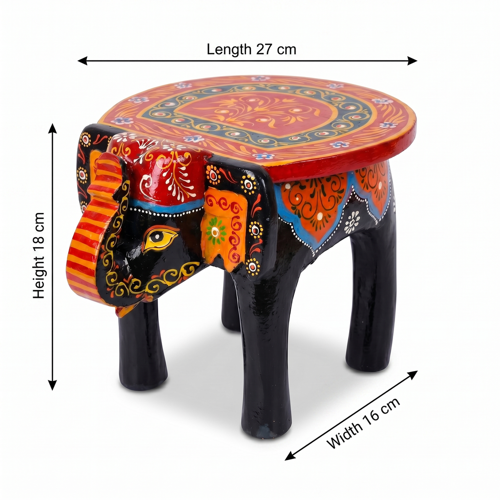 Wooden Elephant Stool | Black | 27x16x18 cm