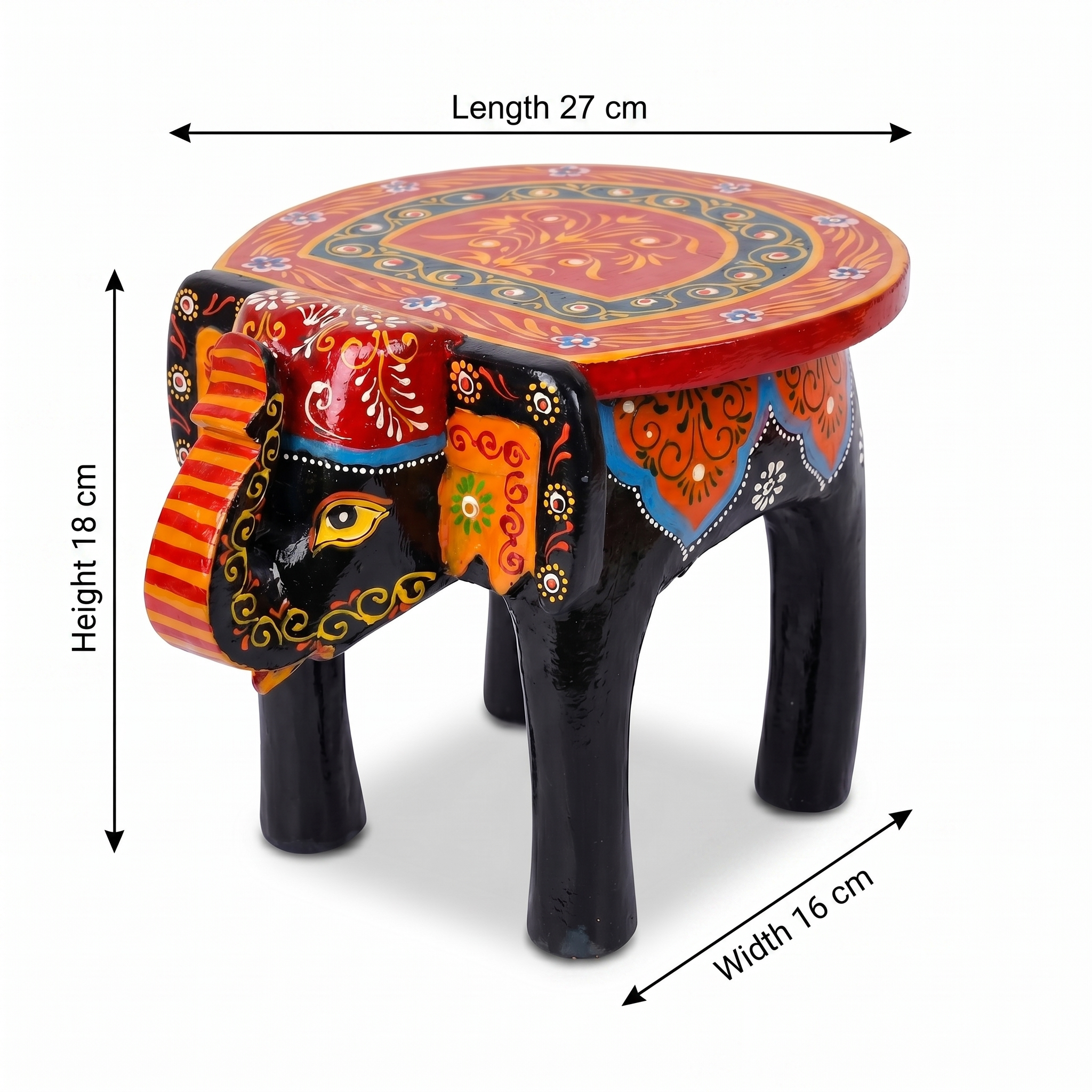 Wooden Elephant Stool | Black | 27x16x18 cm