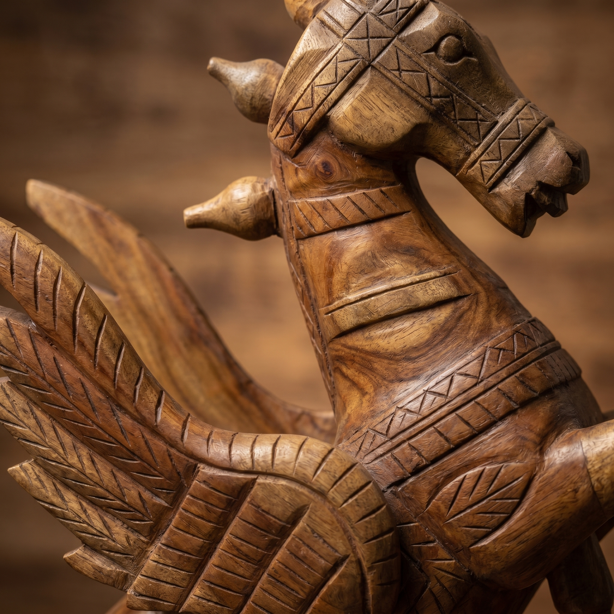 Wooden Flying Horse | Natural | 55x46x17cm