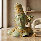 Brass Ma Parvati Idol | 12.6x9.1x7.3 Inches | Stone Green Finish | 5.4 Kg Approx