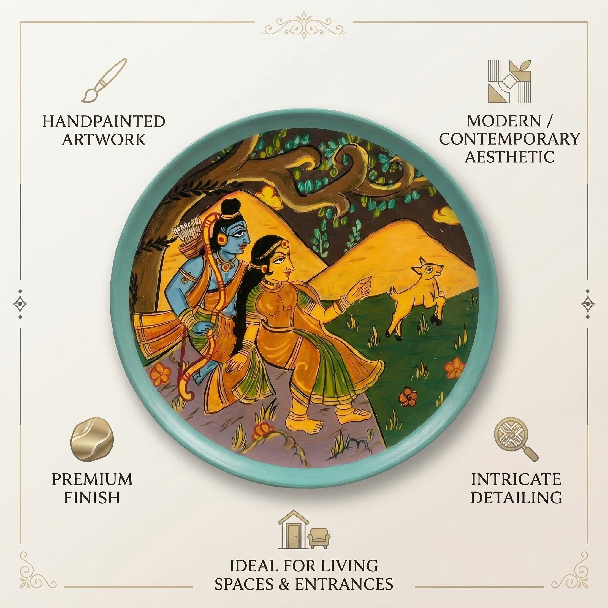 Wooden Ramayana Wall Plate 5 | 10 Inches | Handpainted