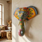 Handpainted Wooden Elephant Decor | Grey | 15x14x4 Inch