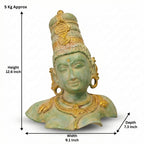 Brass Ma Parvati Idol | 12.6x9.1x7.3 Inches | Stone Green Finish | 5.4 Kg Approx