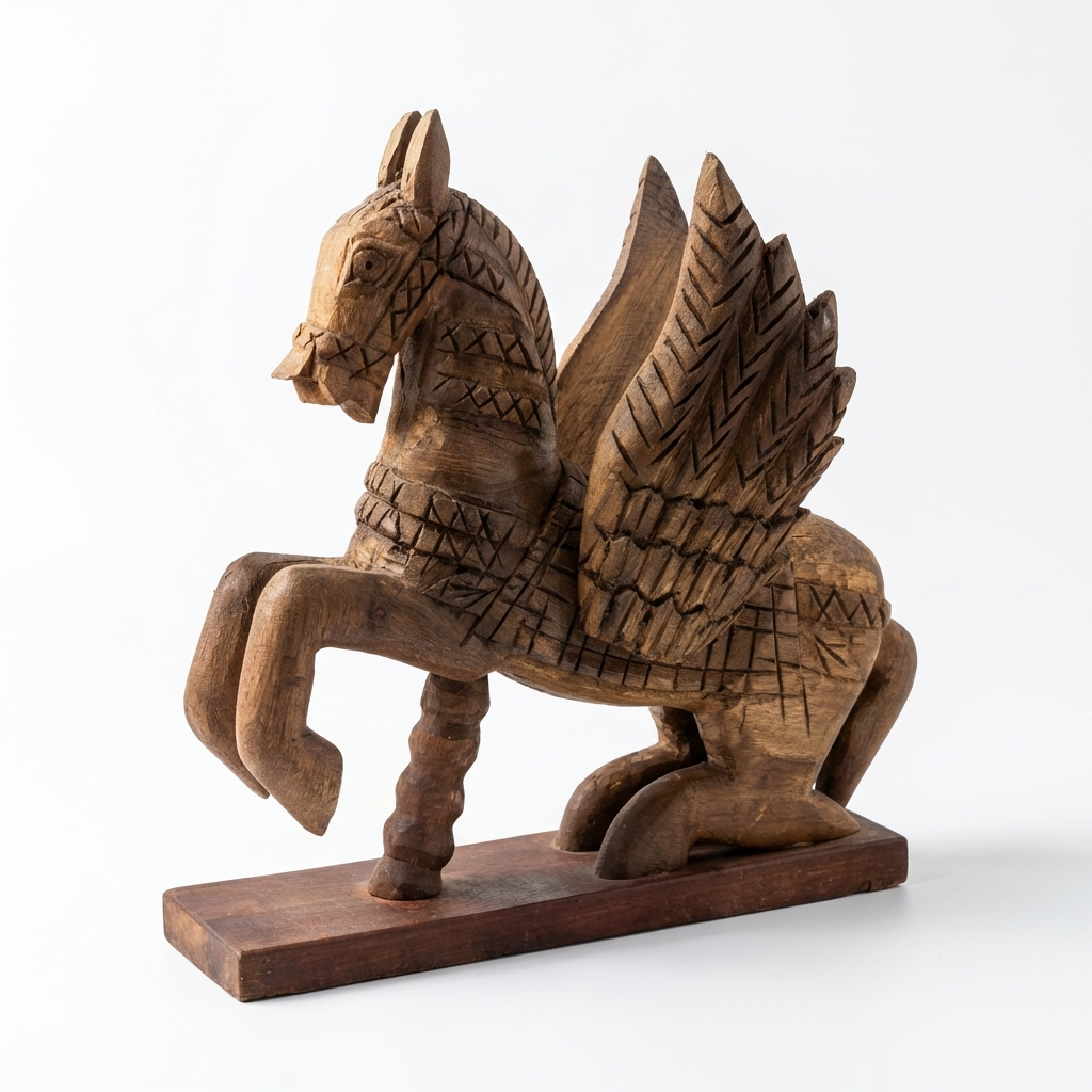 Wooden Flying Horse | Distress Brown | 33x30x14cm