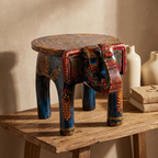 Wooden Elephant Stool | Blue | 27x16x18 cm