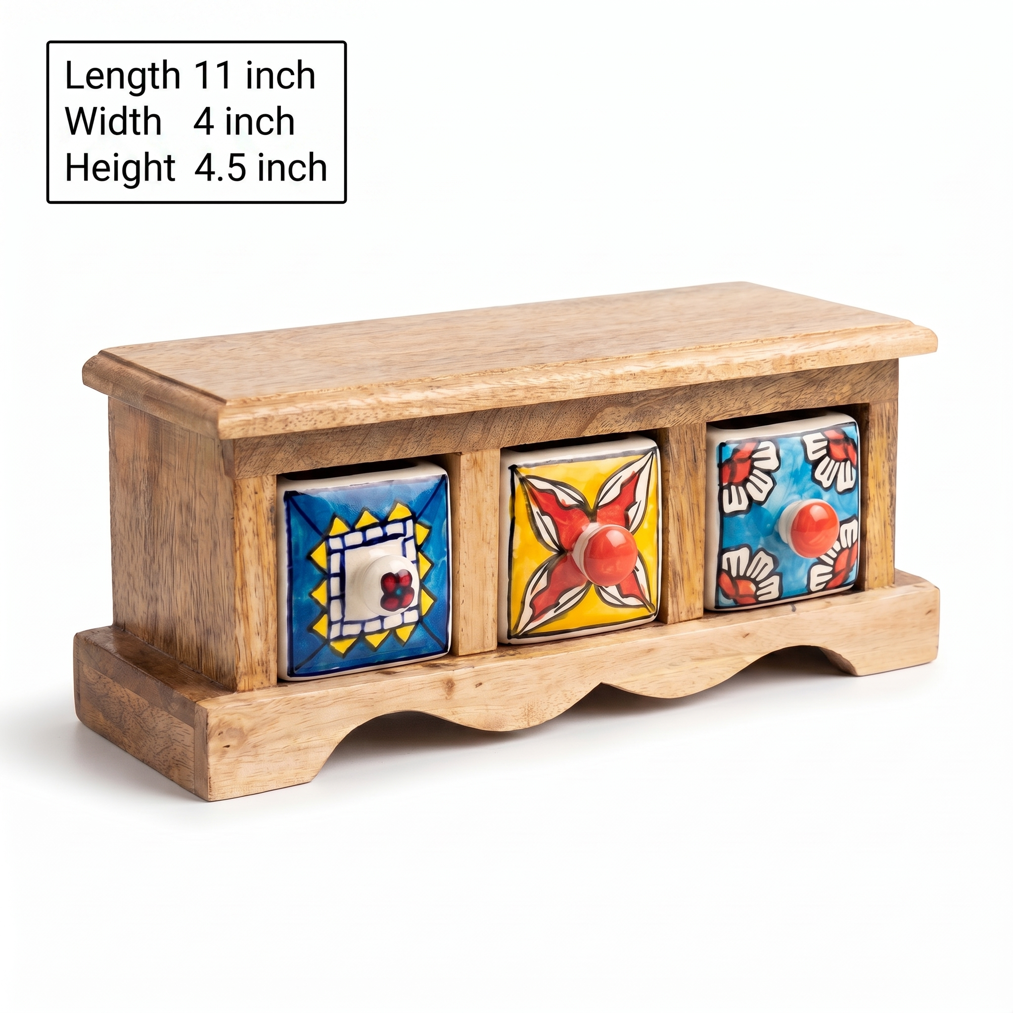 Wooden 3 drawer chest | Ceramic Drawer | 11x4x4.5 Inch
