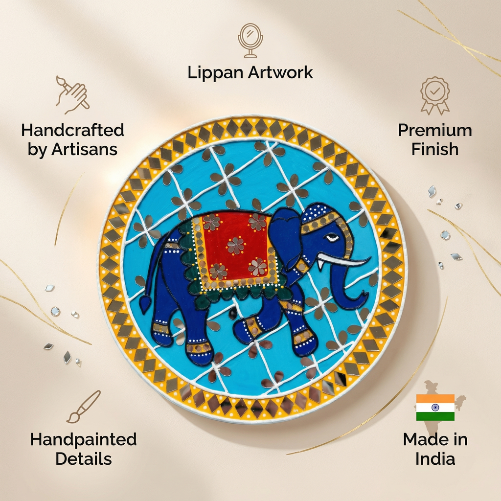 Lippan Art Wall Plate | Elephant | 12x12x0.5 Inch