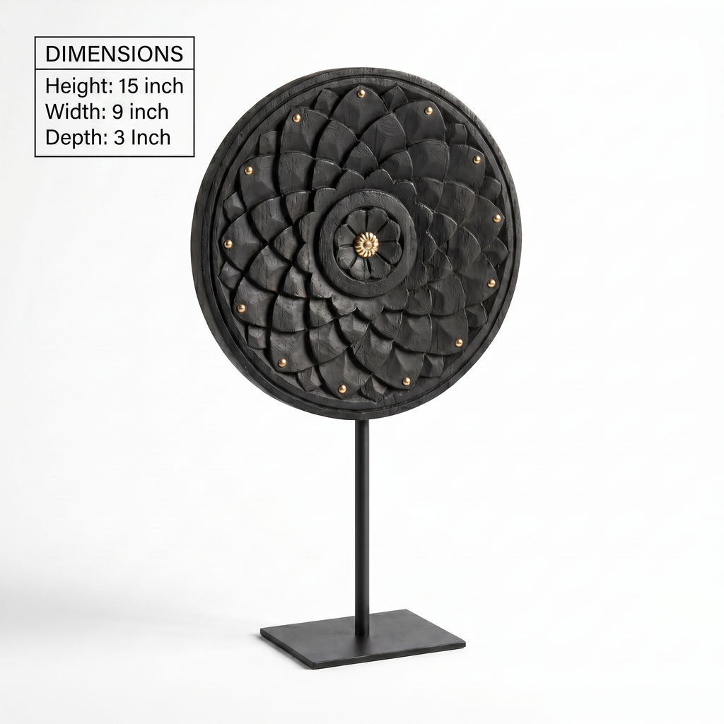 Round Wooden Table Decor | Black - Brass fittings| 15x9x3 Inch