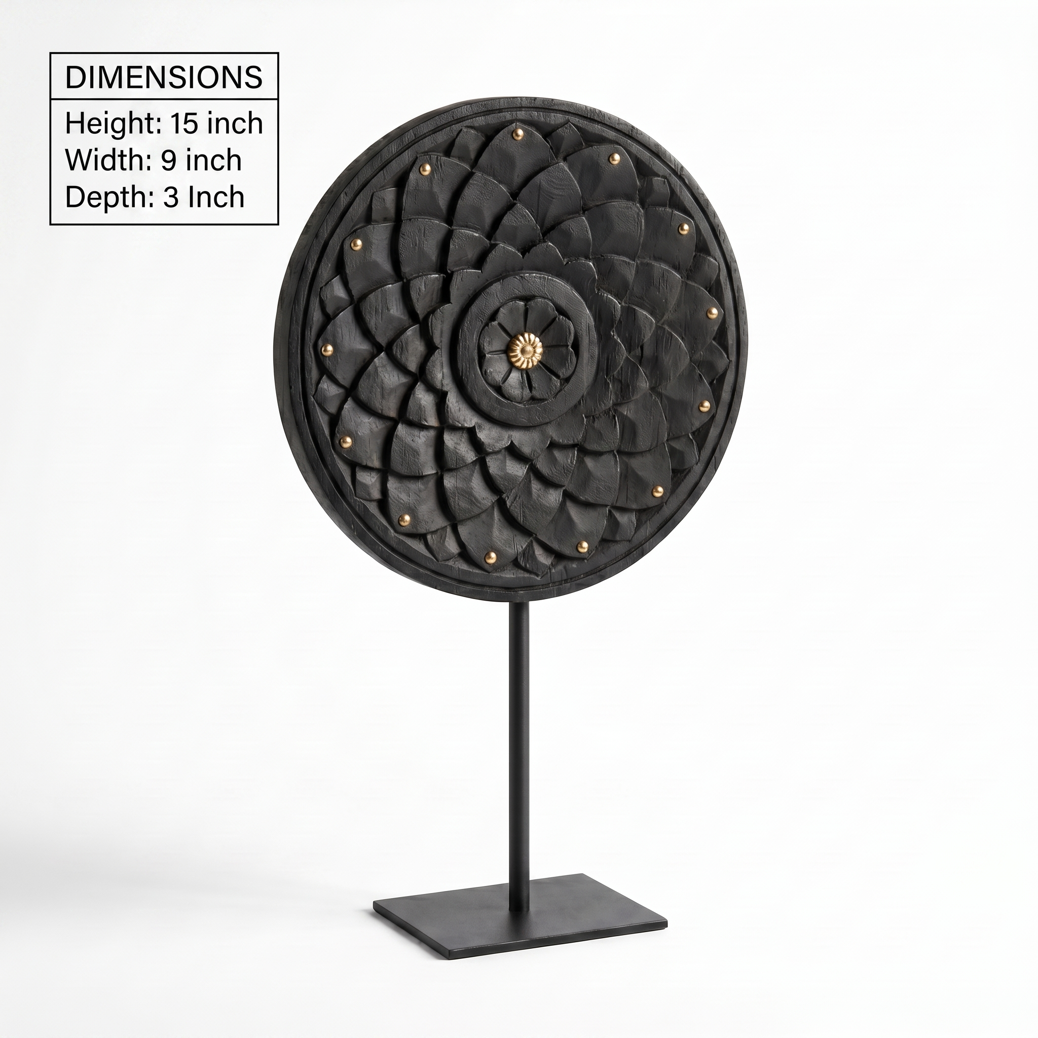 Round Wooden Table Decor | Black - Brass fittings| 15x9x3 Inch