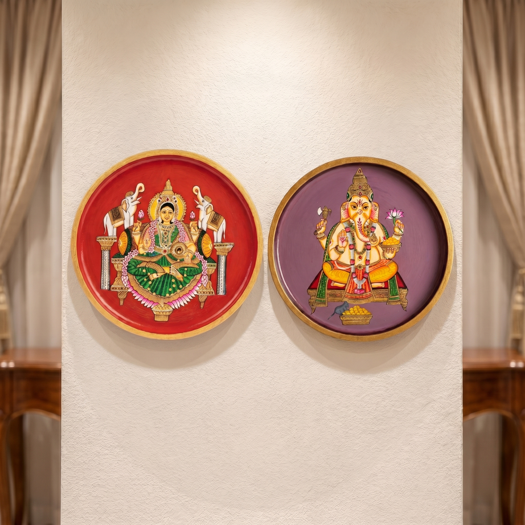 Wooden Wall Plate | Ganesh Ji | 10 Inches | Handpainted