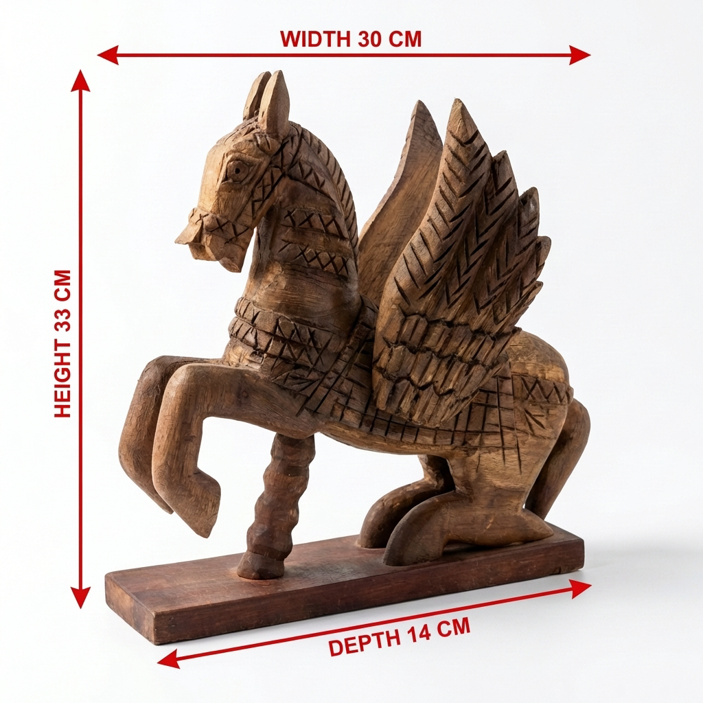 Wooden Flying Horse | Distress Brown | 33x30x14cm