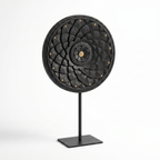 Round Wooden Table Decor | Black - Brass fittings| 15x9x3 Inch
