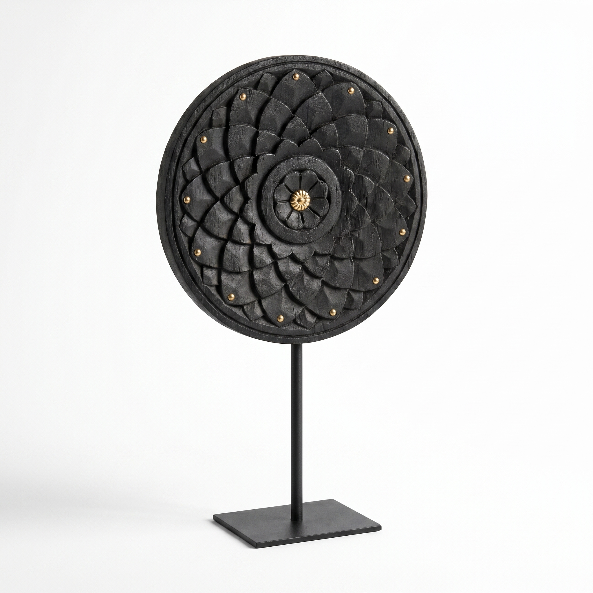 Round Wooden Table Decor | Black - Brass fittings| 15x9x3 Inch