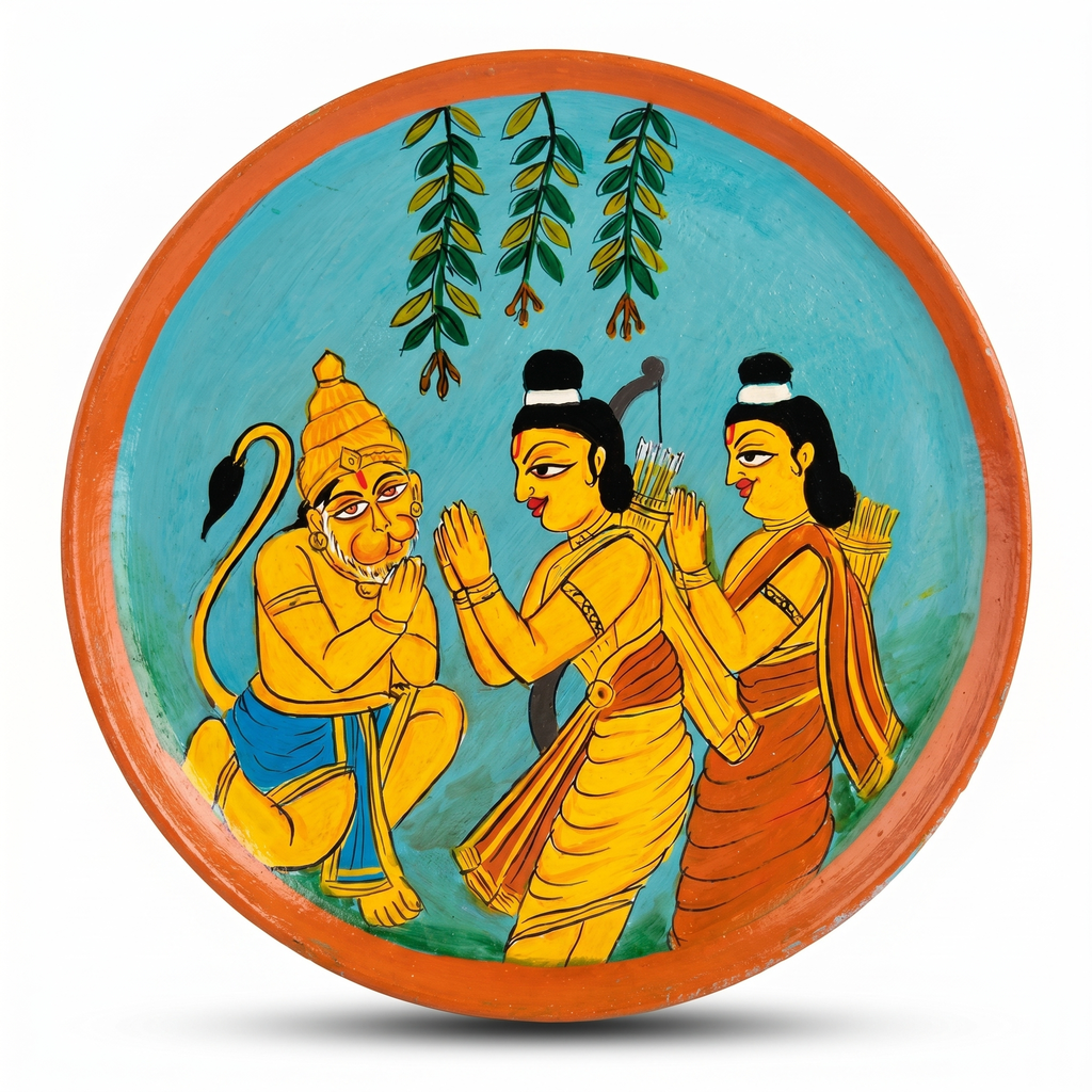 Wooden Ramayana Wall Plate | Ram, Laxman & Hanuman ji | 10 Inches | Handpainted