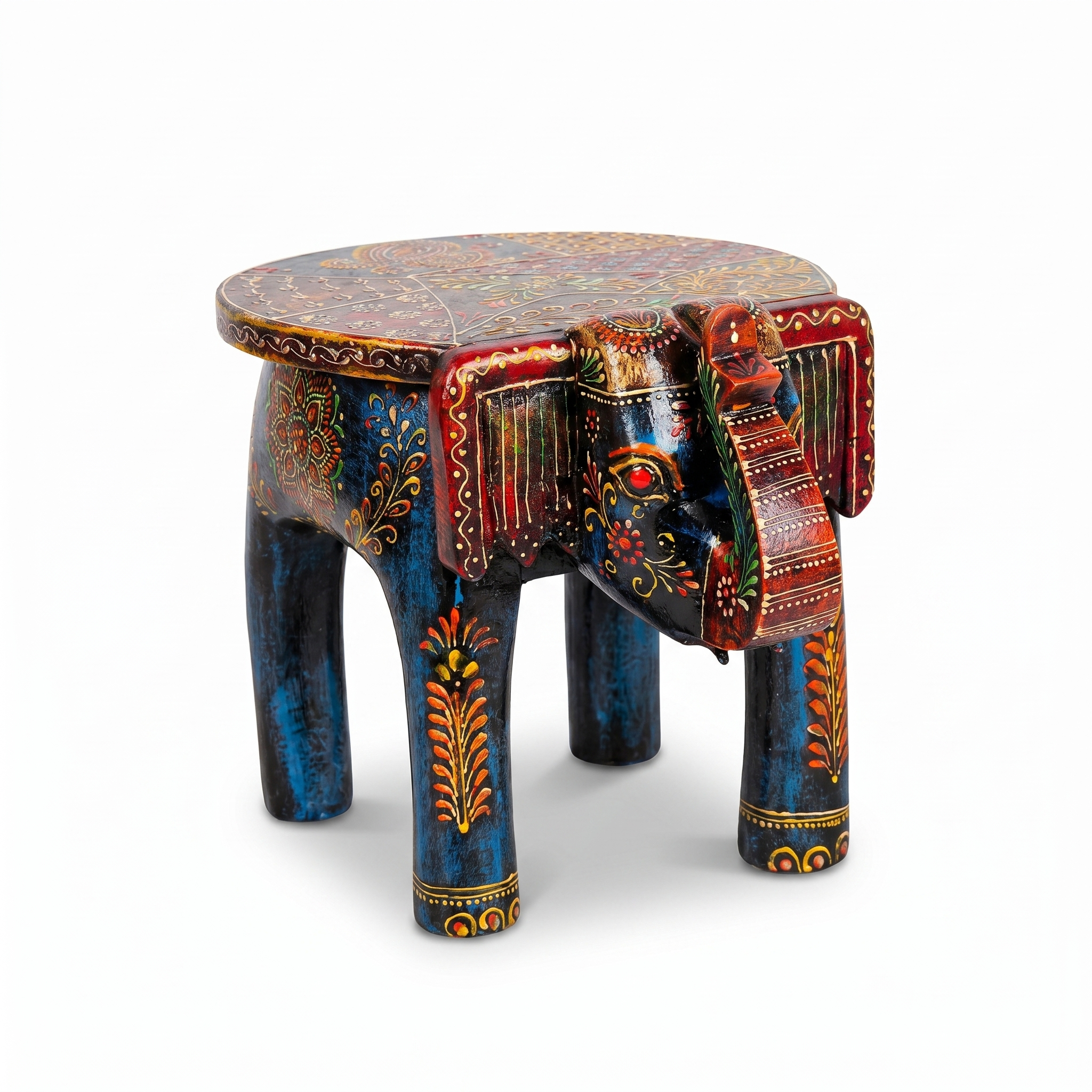 Wooden Elephant Stool | Blue | 27x16x18 cm