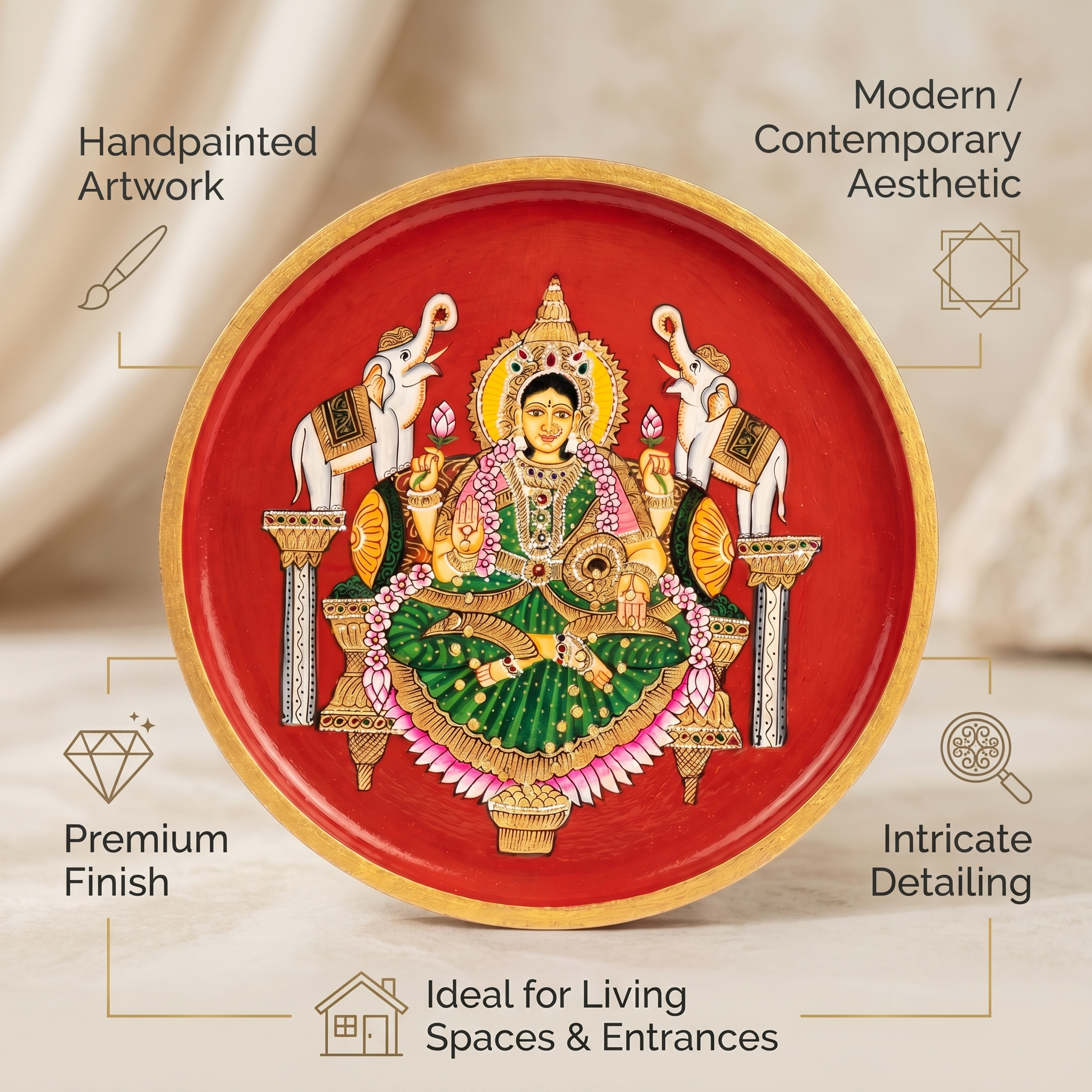 Wooden Wall Plate | Lakshmi Ji | 10 Inches | Handpainted