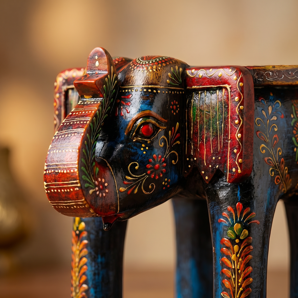 Wooden Elephant Stool | Blue | 27x16x18 cm