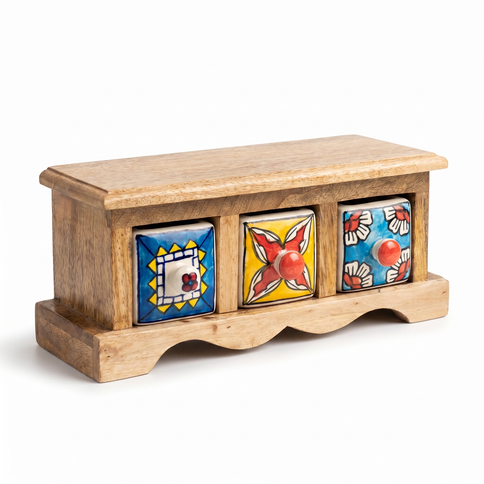 Wooden 3 drawer chest | Ceramic Drawer | 11x4x4.5 Inch