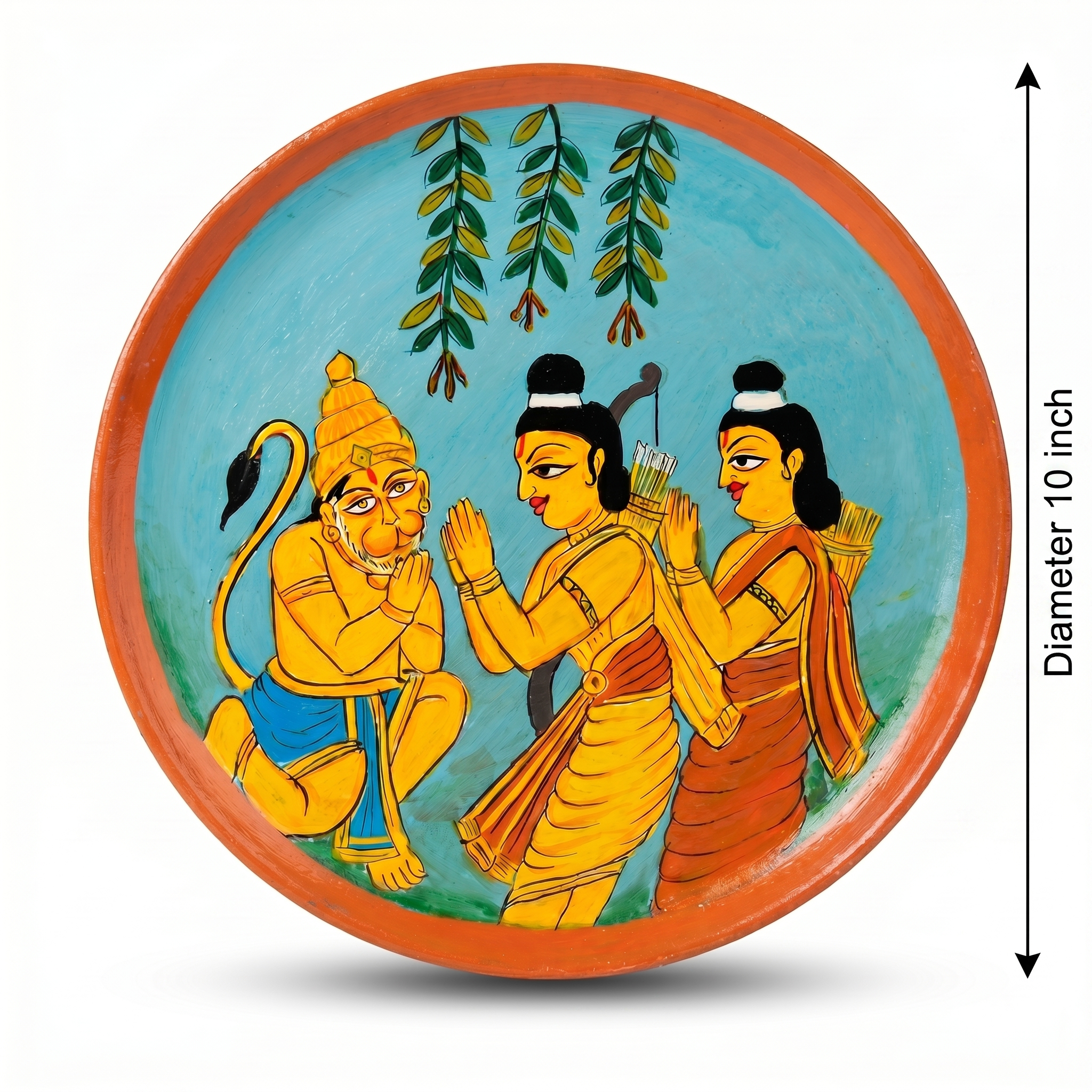 Wooden Ramayana Wall Plate | Ram, Laxman & Hanuman ji | 10 Inches | Handpainted