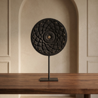 Round Wooden Table Decor | Black - Brass fittings| 15x9x3 Inch
